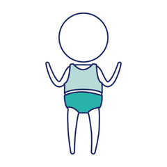 color blue silhouette of sections pictogram little girl in top and knickers with hands up vector illustration