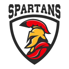 Spartan helmet. Military emblem. Design element for logo, label, emblem, sign. Vector illustration