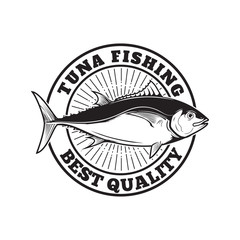 Tuna fishing emblem. Design element for logo, label, emblem, sign. Vector illustration