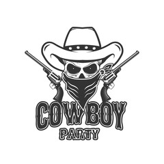 Wild west party emblem template. Design element for logo, label, emblem, sign. Vector illustration