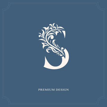 Elegant letter S. Graceful royal style. Calligraphic beautiful logo. Vintage drawn emblem for book design, brand name, business card, Restaurant, Boutique, Hotel. Vector illustration