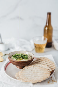Olive oil with eggplant dip