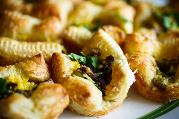 Baked puff pastry with mushrooms