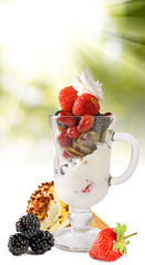 Image of ice cream and fruit close up