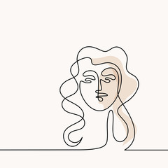 Vector continuous line. Abstract portrait of a woman logo light colors. Vector illustration.
