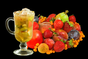 Fruit cocktail and fruit close-up