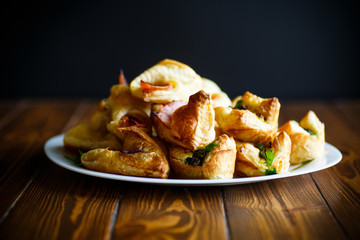 Baked puff pastry with bacon