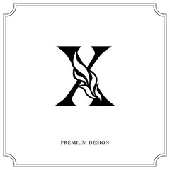 Elegant letter X. Graceful royal style. Calligraphic beautiful logo. Vintage drawn emblem for book design, brand name, business card, Restaurant, Boutique, Hotel. Vector illustration