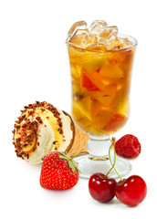 Fruit cocktail and fruit close-up