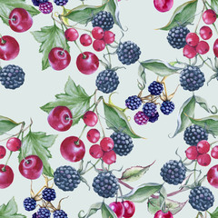 Background of blackberries, cherries and currants. Seamless pattern.