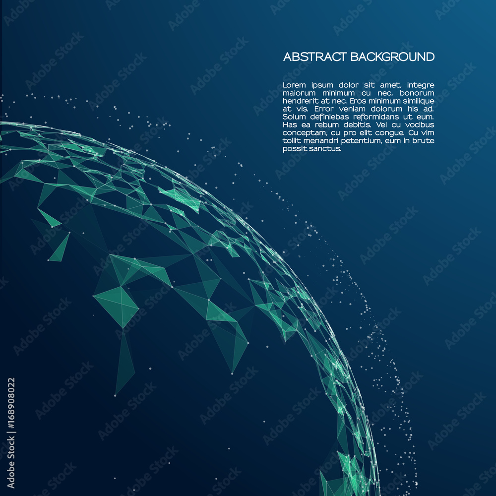Poster the sphere consists of points and lines. abstract globe mesh. vector illustration with colorful grid