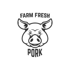 Pork meat label on white background. Design element for logo, label, emblem, sign. Vector illustration