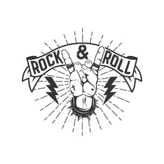 Rock and roll sign. Design element for logo, label, emblem, sign. Vector illustration