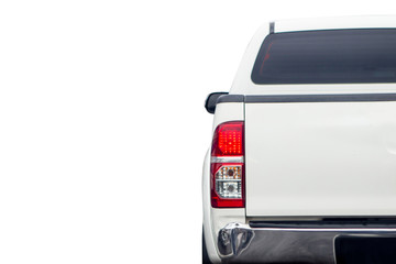 Back view of white truck with white background