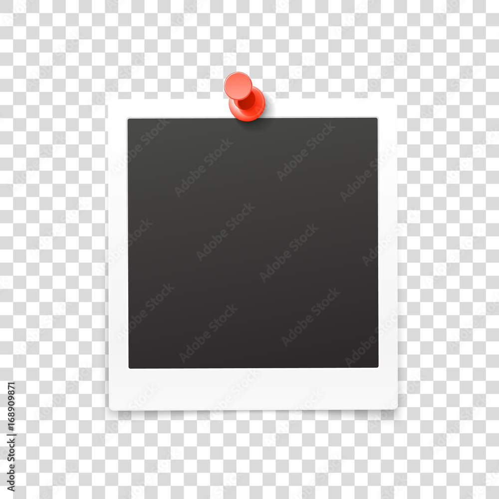 Poster Retro photo frame with pin isolated on transparent background