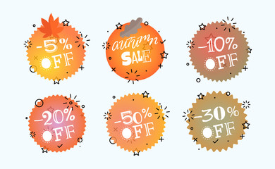 Different discount tags vector set. Fall sale banners collection