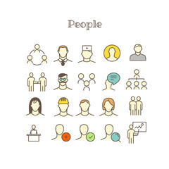 Different thin line color icons vector set. People