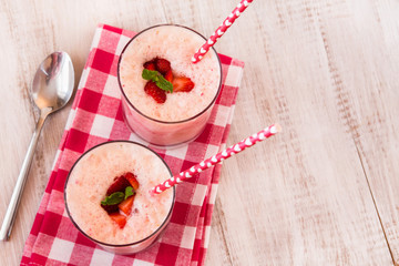 Strawberry Banana Breakfast Smoothies From Above