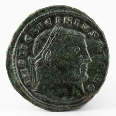 Ancient Roman copper coin of Licinius I. Obverse.