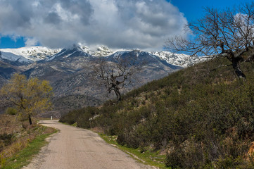 Fototapeta na wymiar Old road way to the mountains