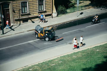 Street Sweeper Broom in the middle of the road