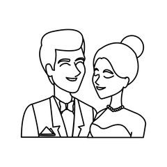 portrait wedding couple happy bride and groom together vector illustration