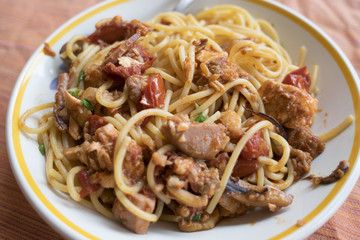 spaghetti with swordfish and tomatoes