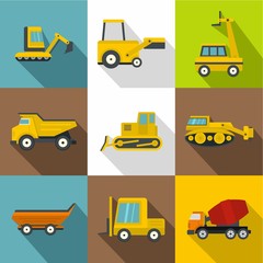 Special construction vehicles icons set