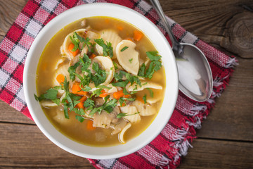 Mushroom soup with parsley.