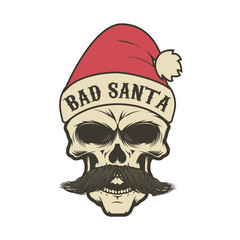 Santa skull on white background on white background. Design element for logo, label, emblem, sign. Vector illustration
