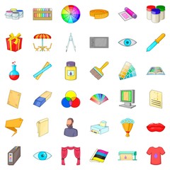 Color icons set, cartoon style