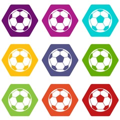 Football soccer ball icon set color hexahedron