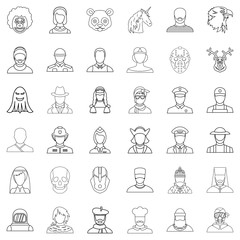 Face icons set, outline style