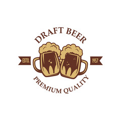 Fresh beer emblem on white background on white background. Design element for logo, label, emblem, sign. Vector illustration