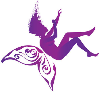 Fibromyalgia Awareness. Purple  Silhouette Of A Falling Woman With Purple Awareness Ribbon And Butterfly - Symbol Of Fibromyalgia, Chronic Pain And Chronic Fatigue Syndrome, Broken Dreams