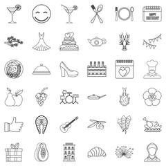 Party food icons set, outline style