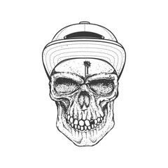 Gangster skull emblem on white background.  Vector illustration