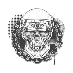 Gangster skull emblem on white background.  Vector illustration