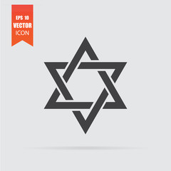 Fototapeta premium Star of David icon in flat style isolated on grey background.