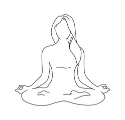 Woman yoga pose. Lotus position silhouette. Vector illustration. Meditation monochrome icon