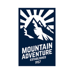 Mountain hiking emblem template. Design element for logo, label, emblem, sign. Vector illustration