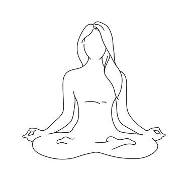 Woman Yoga Pose. Lotus Position Silhouette. Vector Illustration. Meditation Monochrome Icon