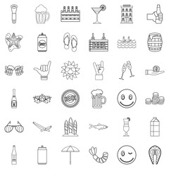 Restaurant icons set, outline style