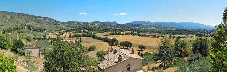 Landscape from the town of Spello to the plain and the hill around the village