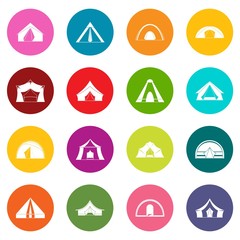 Tent forms icons many colors set