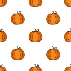 Seamless autumn background with pumpkin orange, beige, brown and yellow. Ideal for Wallpaper, fabric, gift paper, pattern fills, background of web pages, autumn greeting cards.
