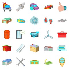 Shed icons set, cartoon style