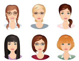 Different hairstyles, female, for the girl, young adult, woman, set 5, / flat design, vector illustration
