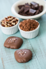 Salted Caramel candy with cocoa powder and nuts