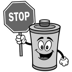 Battery with Stop Sign Illustration